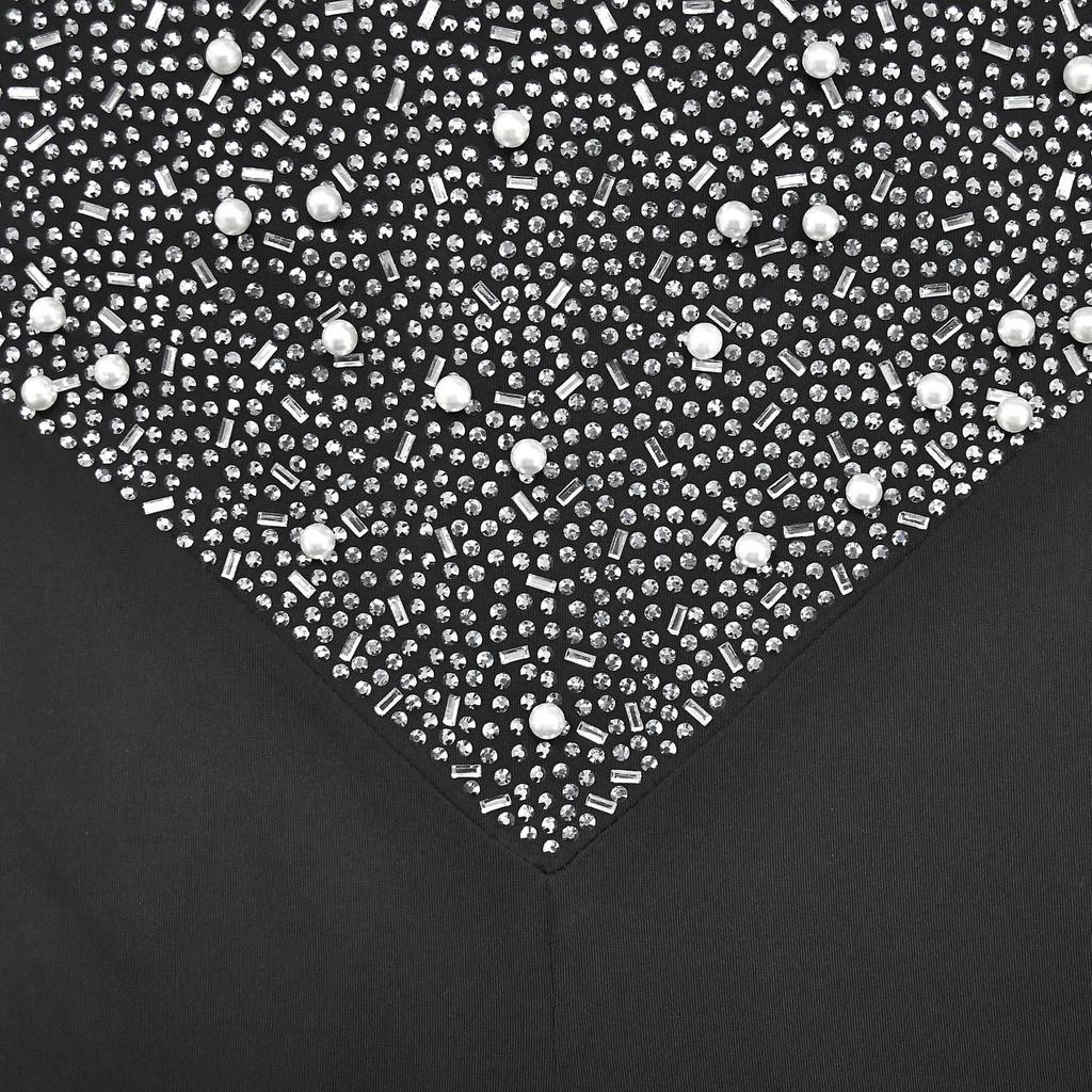 Solid Color Mesh Long Sleeve Mini Dress with Hot Drill Details