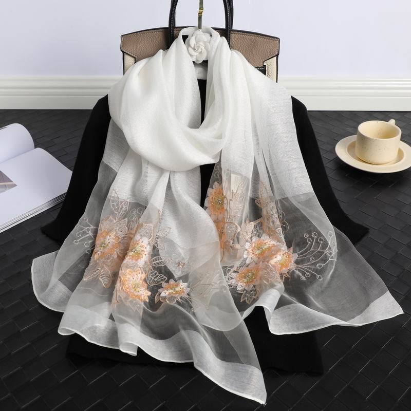 

Пляжные палантины платок женский шарф шелковый шерстяной вышитый цветочный женский тонкий новый платок буфанда хиджаб шали накидки пашмина