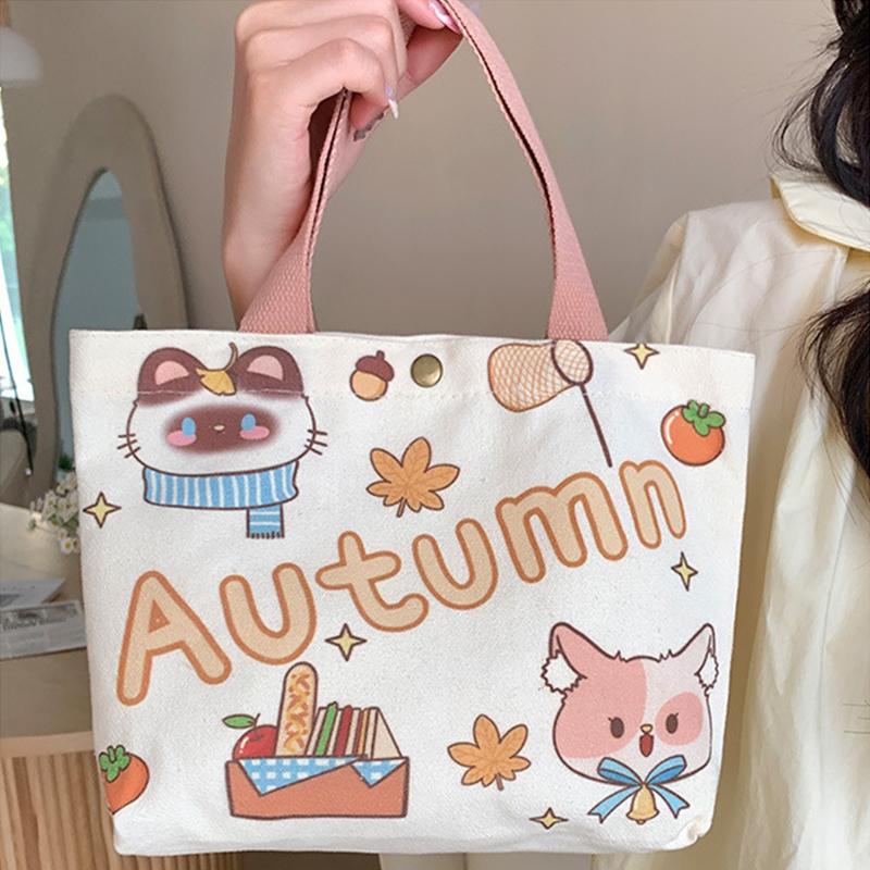 Canvas Tote Bag Cute Storage Bag Large Capacity Mini Handbags Portable Cartoon Print Lunch Bag