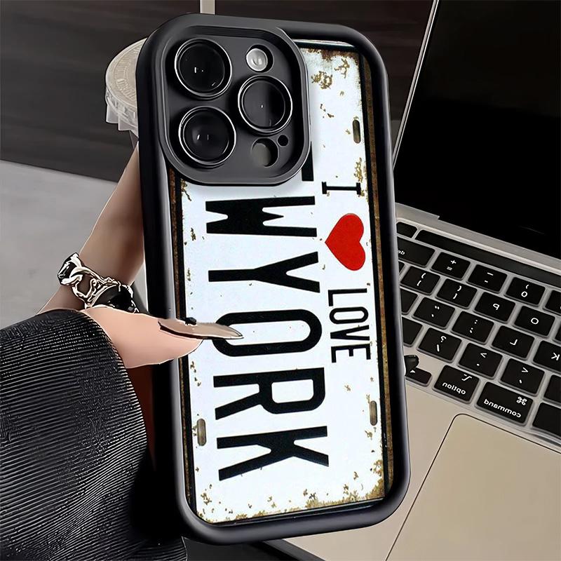 Phone Case for iPhone 17 Air 16E 15 16 Pro Max Retro Vintage License Plate Cover 14 Plus 13 12 Mini Soft Shell Silicone Fundas