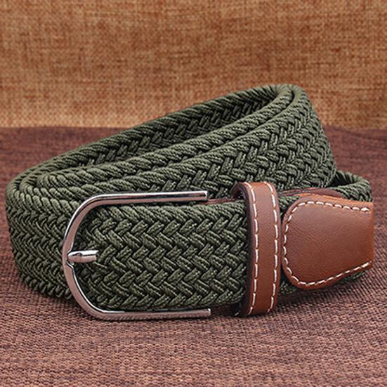 Men's Women's Canvas Plain Webbing Metal Buckle Woven Stretch Waist Belt Strap