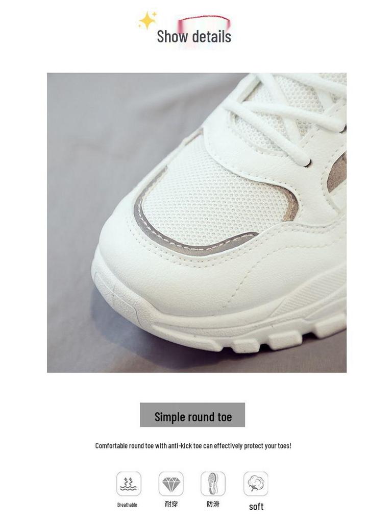Women's Summer Breathable Mesh Sneakers: Korean Style Thick-Soled White Dad Shoes
