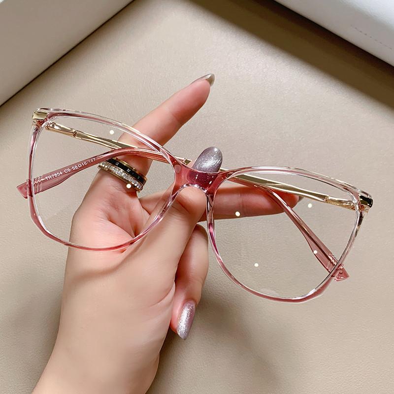 Blue Light Blocking Cat Eye Nearsighted Eyeglasses Women Men TR90 Metal Spring Hinge Eyeglasses Luxury Myopia Glasses -1.75 -6.0
