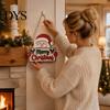 Holiday Party Door Decorations 2D Flat Christmas Wooden Hanger Sign, Santa & Snowman Welcome Claus Hanging Plaque, Merry Front Wall Decor for