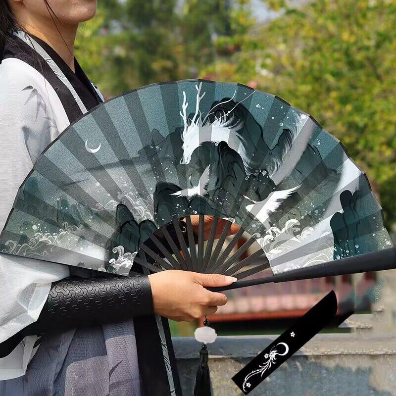 Summer Outdoor Decorative Folding Fan Bamboo And Wood Cloth Face Large Size Double-Sided Hand Fan Home Decoration Chinese Gift