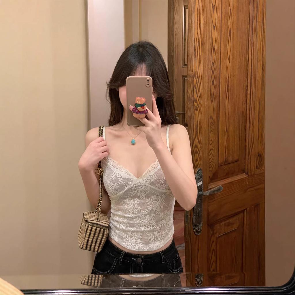 Summer new lace splicing short-sleeved T-shirt women's fashion sweet spice girl solid color slim and thin temperament top ins tide