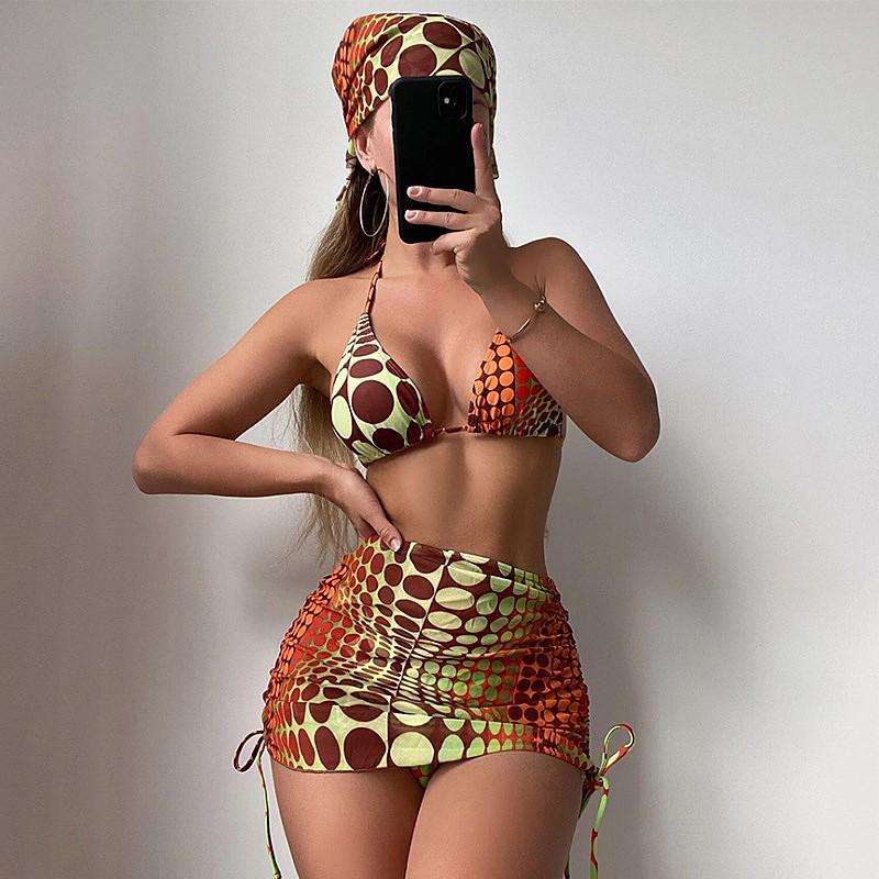 

EDOLYNSA новый летний купальник из трех частей, тюрбан с ретро-принтом, верхняя юбка с сексуальным купальником, женский пляжный купальник из четырех частей L21