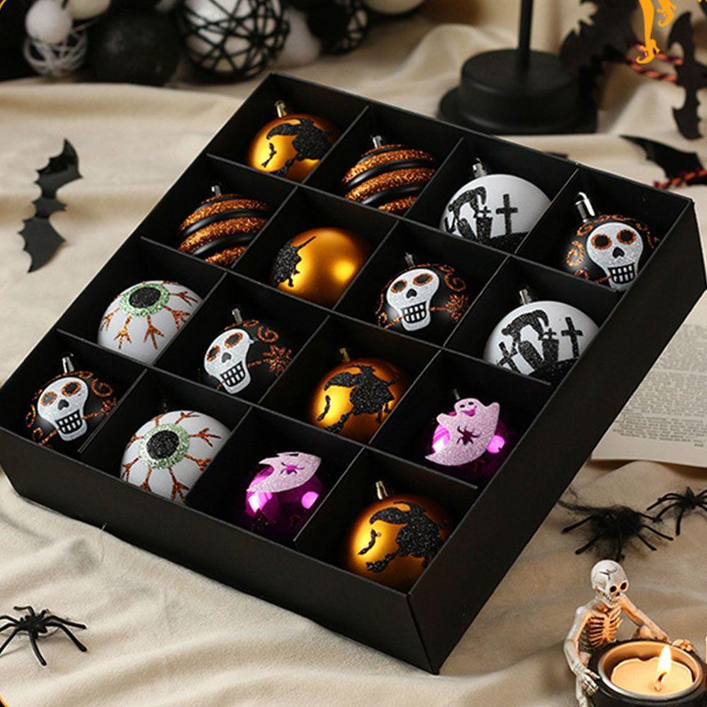 16Pcs/Set Painted Halloween Hanging Ball Pendant Plastic Tree Pendant Ornament Tree Hanging