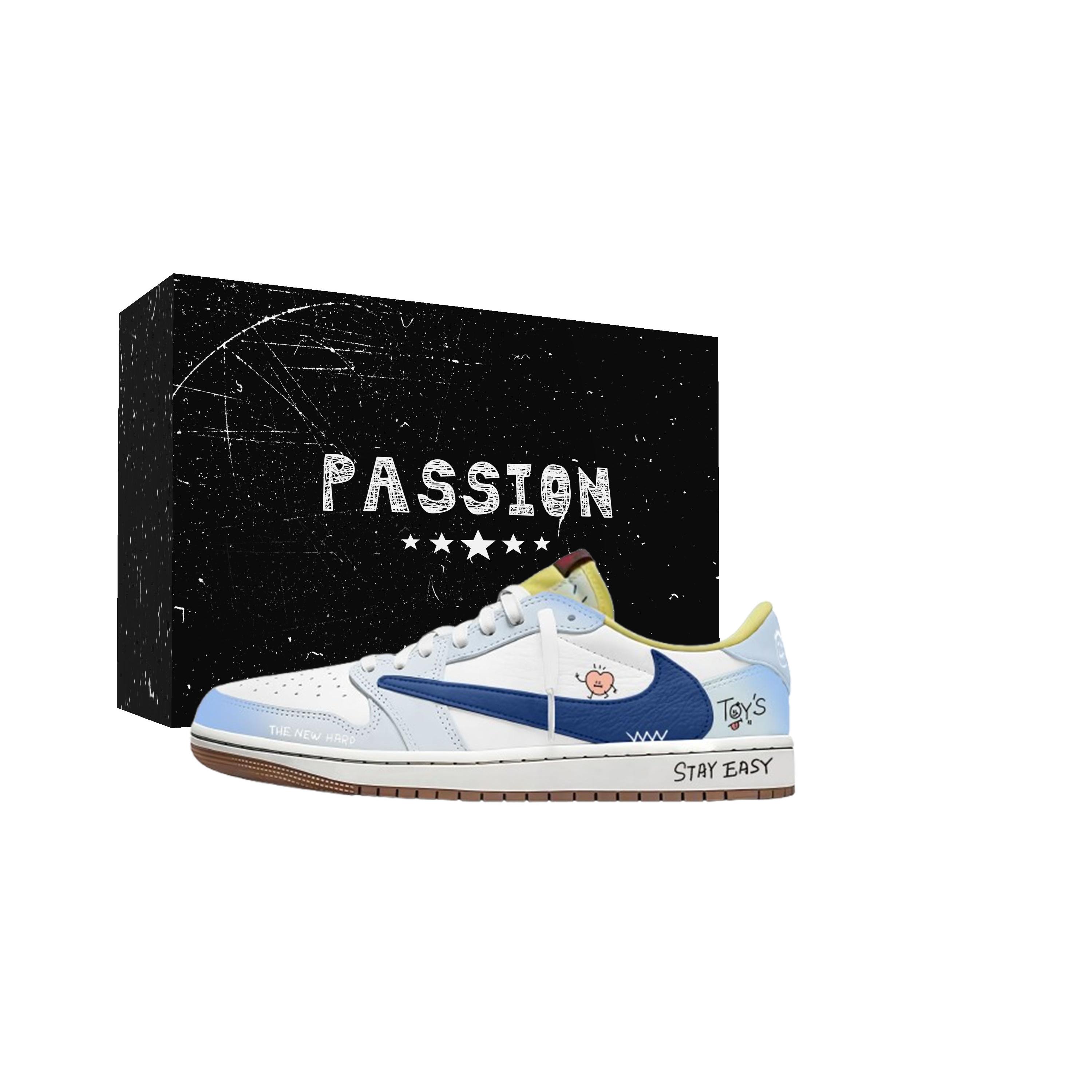 

Travis Scott x Jordan Air Jordan 1 Ice Blue Barb 7.0 Low Slip Resistant Low top Vintage Basketball Shoes Unisex DZ4137-700(Team1897-) 41