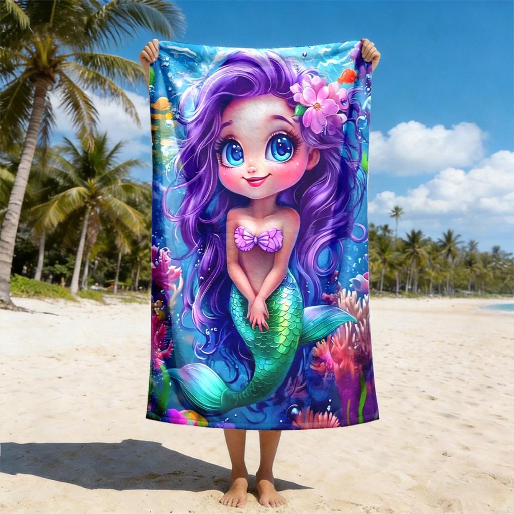 1 STuks Zeemeermin Cartoon Sneldrogend Zacht Strandlaken, Lichtgewicht Zeer Absorberend, Unisex voor Strand Zwemmen Kamperen Reizen, Ideaal Ea