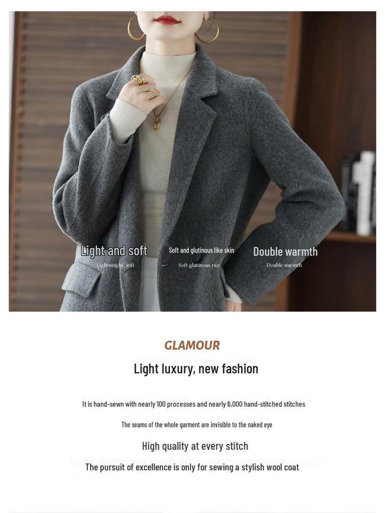 2025 Autumn/Winter Women's Double-Faced Wool Coat - Short, Loose, Petite Slimming Suit