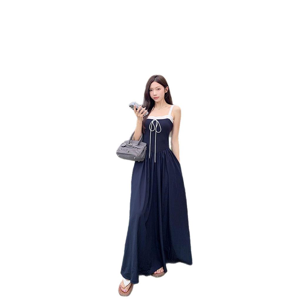 Design-Sense Spitzen-Patchwork zum Binden Camisole-Kleid, Damen 2025 Sommer Chic Schlankmachendes Langes Kleid