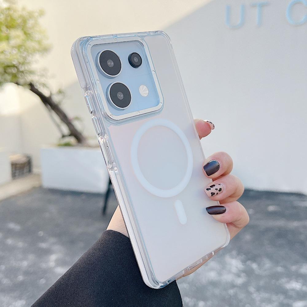 Luxury Metal Lens MagSafe Magnetic Phone Case For Redmi Note 14 13 Pro 4G 5G For Xiaomi 14T Wireless Charging Discolour Cover