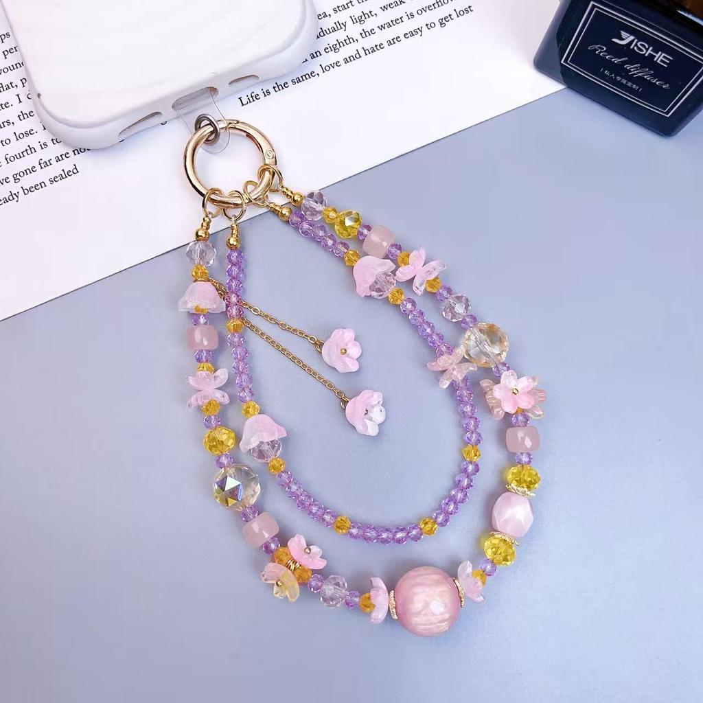 High-End Handmade Crystal Beaded Phone Chain Pendant Keychain for Women