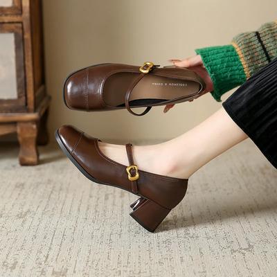 Nuove Scarpe Mary Jane da Donna 2024 Moda Punta Quadrata Décolleté Basse da Donna Eleganti Scarpe Singole in Pelle Sandali Confortevoli
