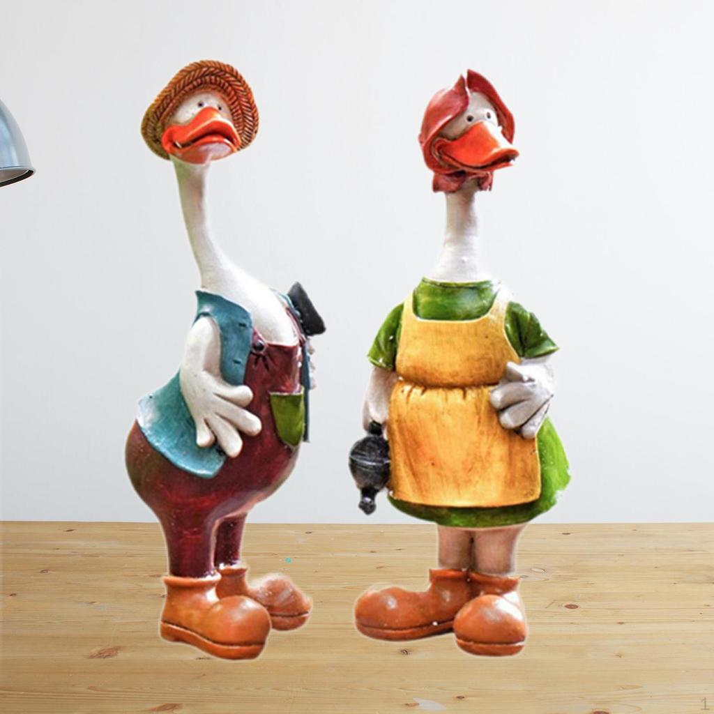 1 Pair Cartoon Resin Couples Duck Chick Figurine Garden Statue Outdoor Lawn , Fairy