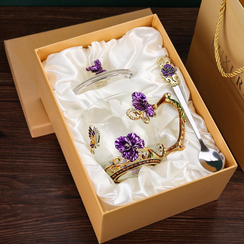 Creative Enamel-Colored Luxury Coffee & Milk Glass Cup Set for Living Room