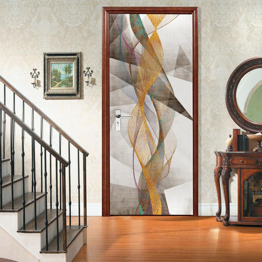 3D Door Mural Sticker Peel and Stick Door Wallpaper Golden Buddha Castle Moon Mermaid Flower Home Decor Removable