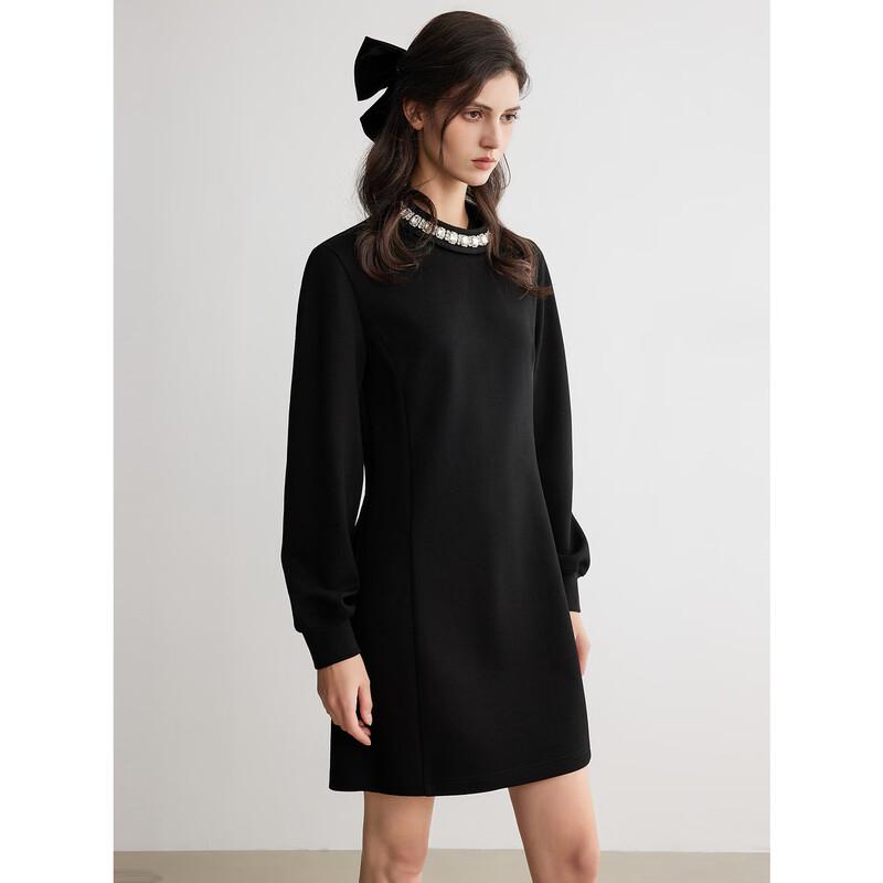 ELLE Elegant Black Diamond Chain Long-Sleeve Dress
