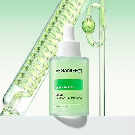 Kłopoty, Łagodząca/Regulująca sebum Pielęgnacja Veganifect Zielony Jęczmień Cynk Serum 30ml