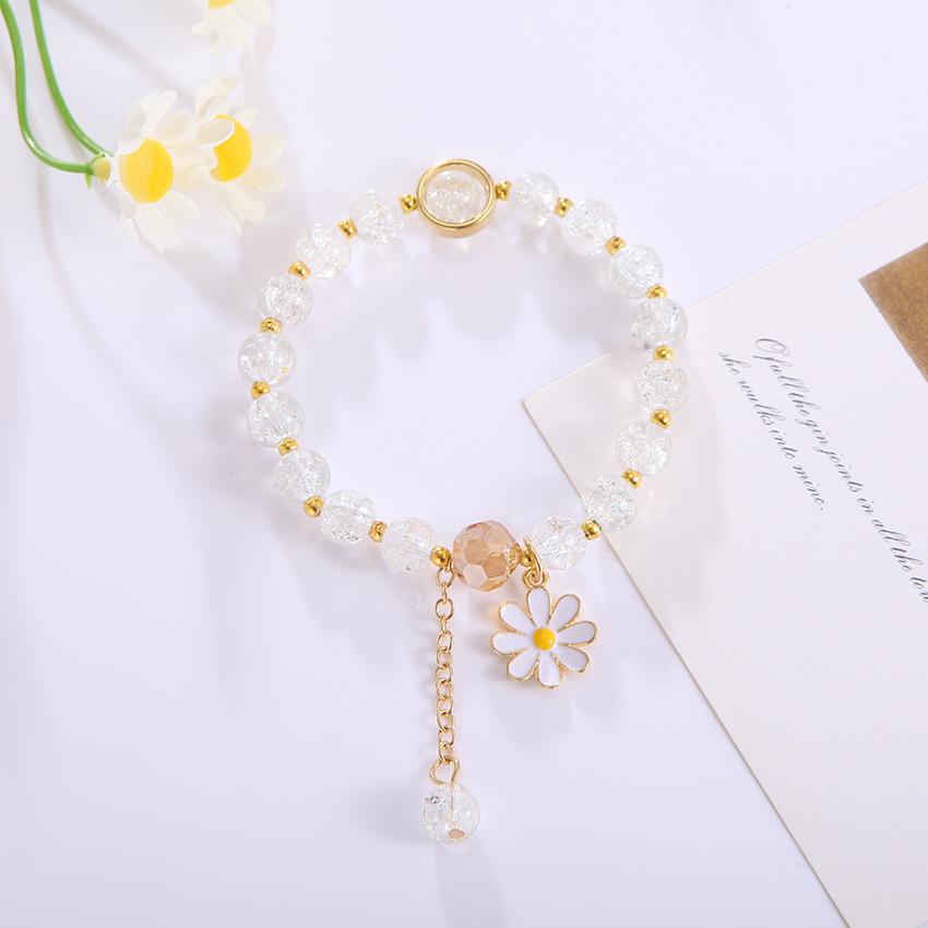 Exquisite Daisy Flower Bracelets Solid Color Beaded Elastic Rope Wristband Women Girls Jewelry Gifts