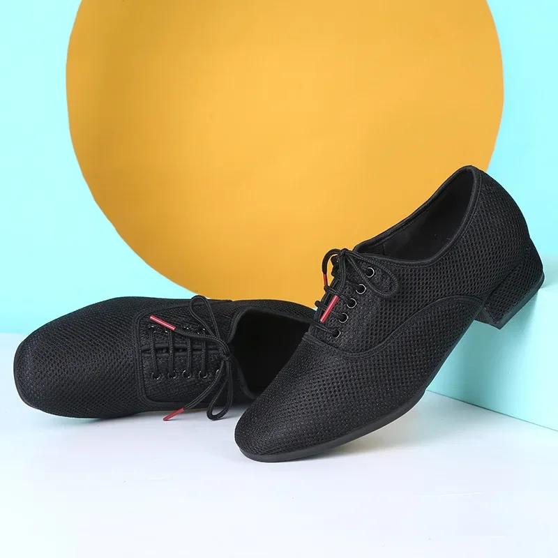 Fashion Men Standard Dance Shoes Ballroom Shoe Breathable Mesh Low-heel Practice Competition Men Modern Dancing Dance Sport Shoe