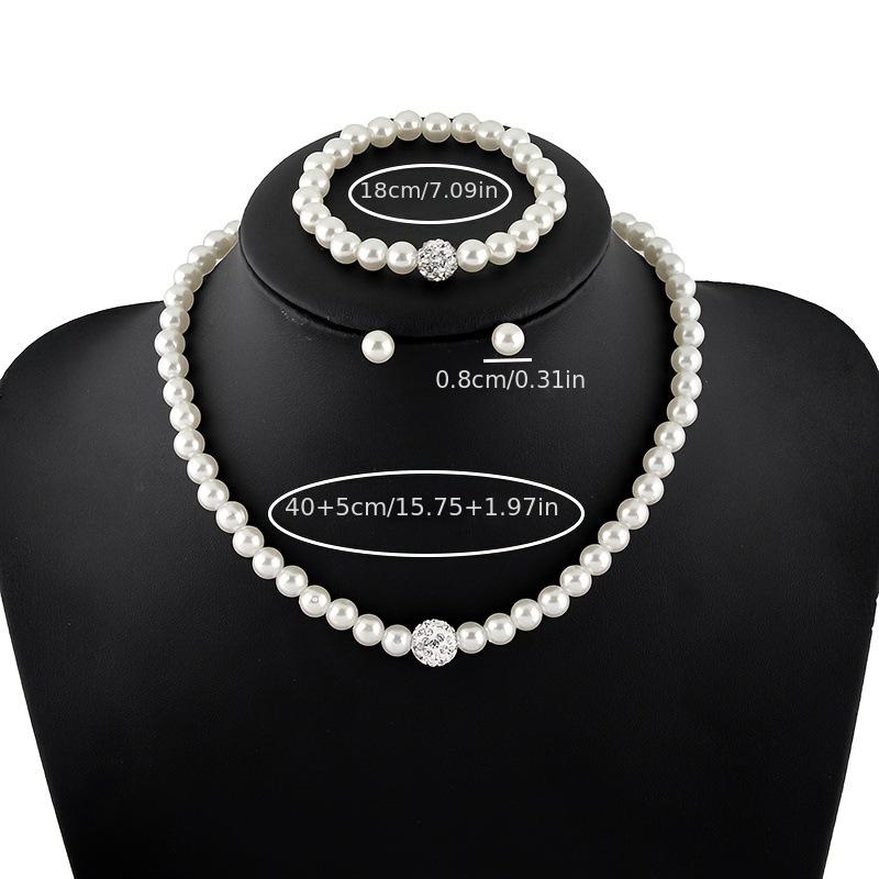 Rhinestone Pearl Diamond Jewelry Set: Necklace, Bracelet & Earrings