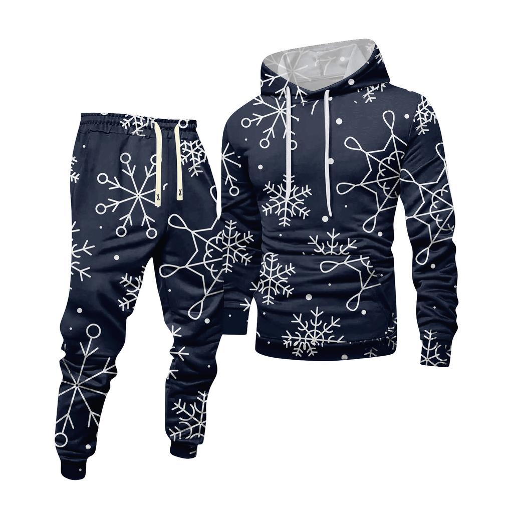 Men's Printed Hooded Sweatshirt And Sweatpants Casual Sports Suit