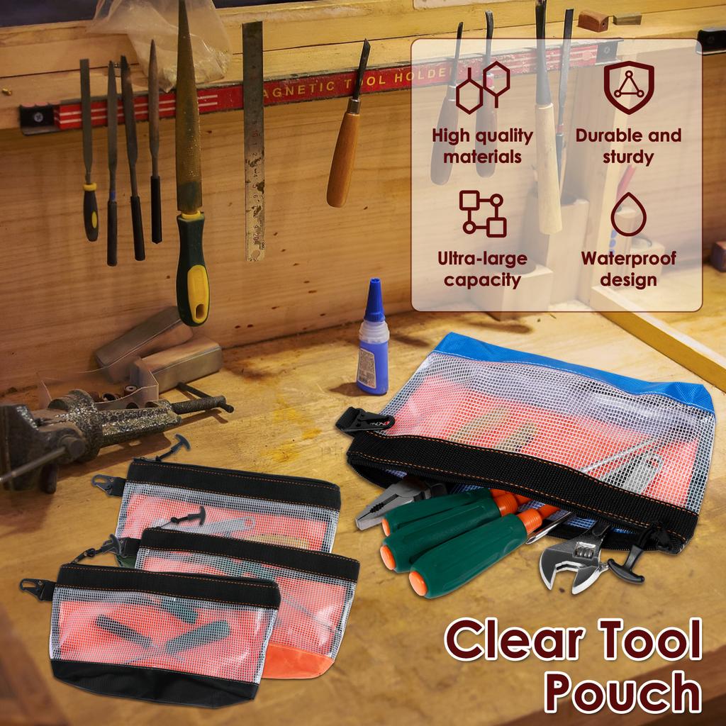 4Pcs Clear Tool Pouch Bag With Zipper Waterproof Oxford Cloth Small Tool Bag Anti-Static Tool Storage Organizer Pouch