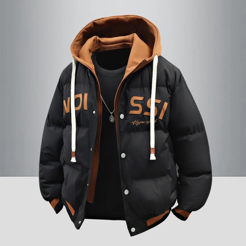 

New Fake Two-piece Cotton-padded Clothes, Couples, Teenagers, Warm Cotton-padded Clothes, Men s Cotton-padded Clothes, Winter Clothes 3XL чорний