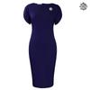 Women's Round Neck Short Sleeve Midi Pencil Dress Slim Fit High Waist Elegant Solid Color Office Dress With Brooch