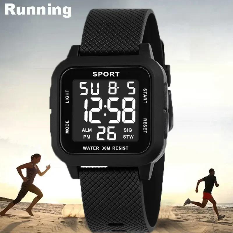 Herren Sportuhr Hintergrundbeleuchtung Anzeige Countdown Herren Digitaluhren 3Bar Wasserdicht Militäruhr Alarm Armbanduhr