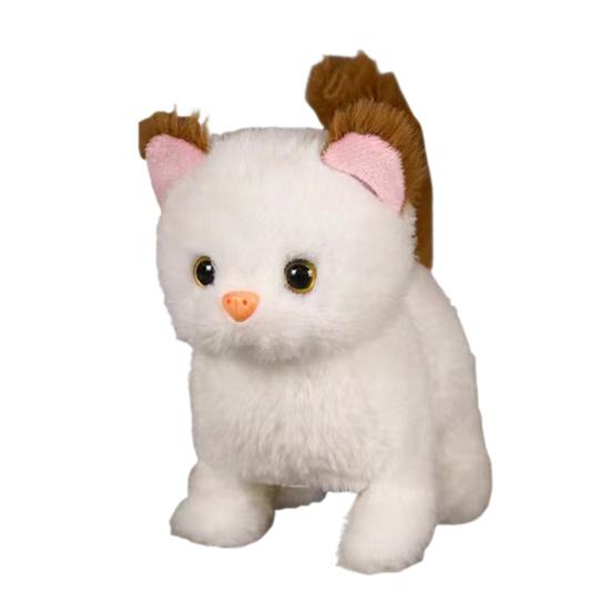Kids Electric Plush Cat Toy Walking Head Shaking Tail Wagging Interactive Kitten Plushie Toy Toddlers Boys Girls Educational Simulation Animal Toy
