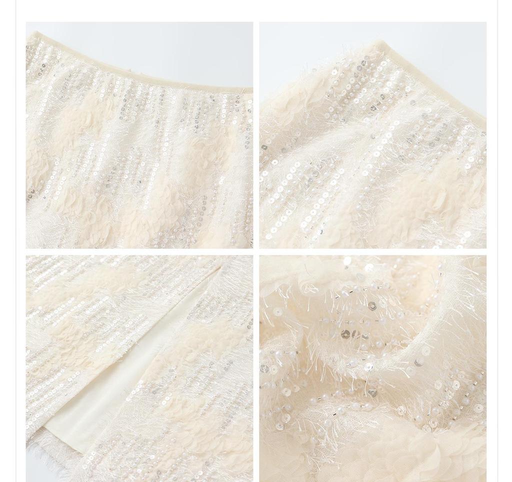 Elegant Sequin Embellished Chinese-Style Women's Shirt and Skirt Set – Spring/Summer Collection