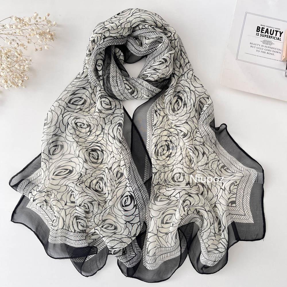 Pretty Gradient Leaves Women Foulard Elegant Chiffon Georgette Bandana Scarf Summer Beach Sun Protection 50*160cm