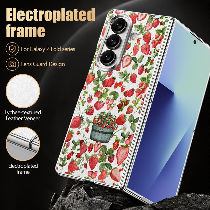 Vintage Strawberry Flower Print Case For Samsung Z Fold 8 Ultra 7 6 5 Luxury Plating Leather Skin Hard Phone Cover For Galaxy Z Fold8 Fold7 Fold6
