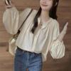 New Arrivals Open Run Women Balloon Sleeve Loose Fit Cream Blouse
