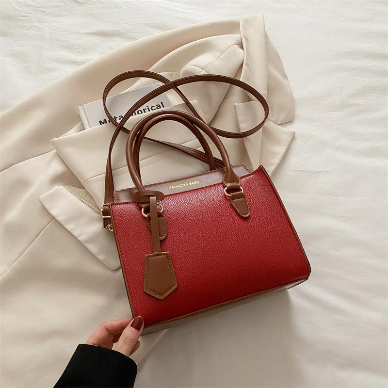 New contrasting color simple large-capacity textured mother and child bag single shoulder oblique span atmospheric women's bag summer new square bag