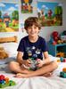 2 Pieces Boys Clothing Set, Summer Cool Pixel Game Graphic T-Shirt and All-Over Print Shorts, Kids Casual Outfits 8-12 Years