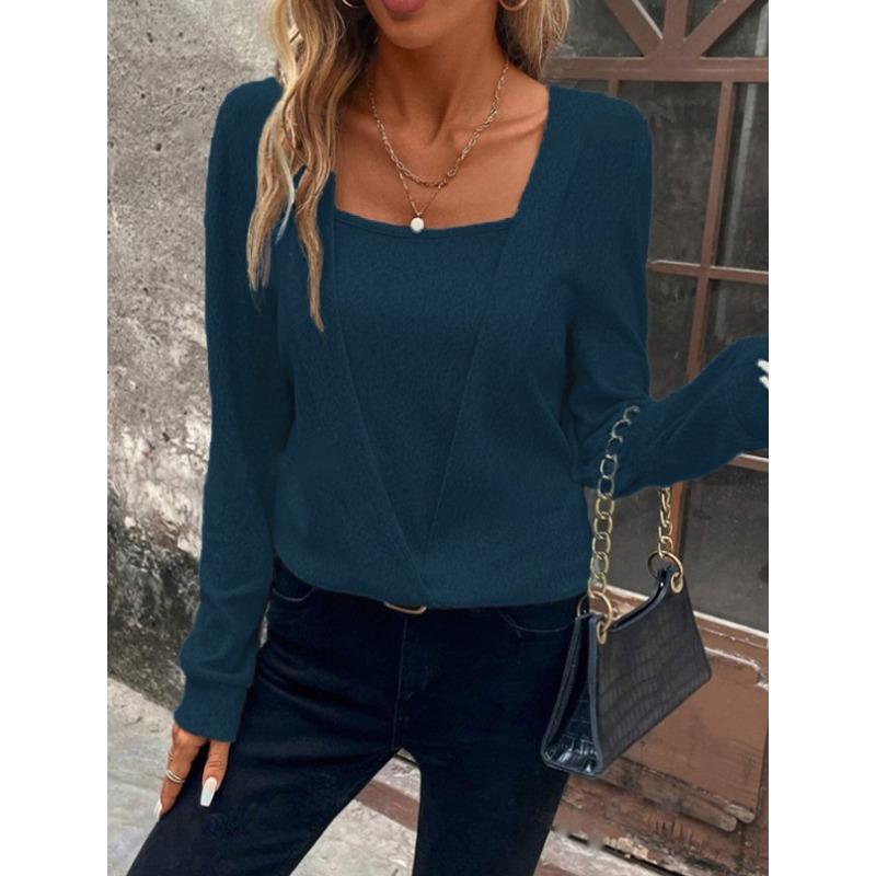 

Осенний женский однотонный свободный повседневный топ с V-образным вырезом и длинными рукавами L