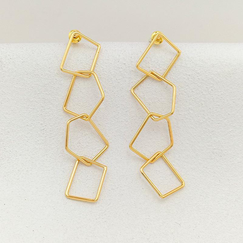 

Геометрические длинные серьги с золотым покрытием: Европейский и американский стиль TE00750