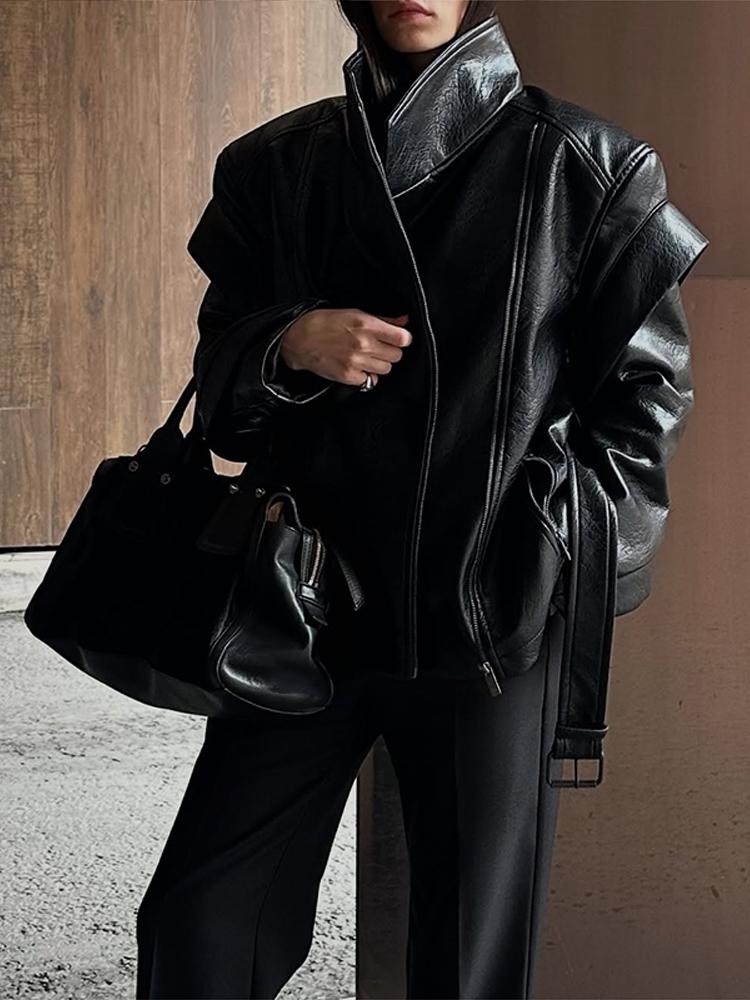 Damen Kunstlederjacke Damen Lederjacke Damen Winddichte und Warme Jacke Modischer Stil Herbst und Winter