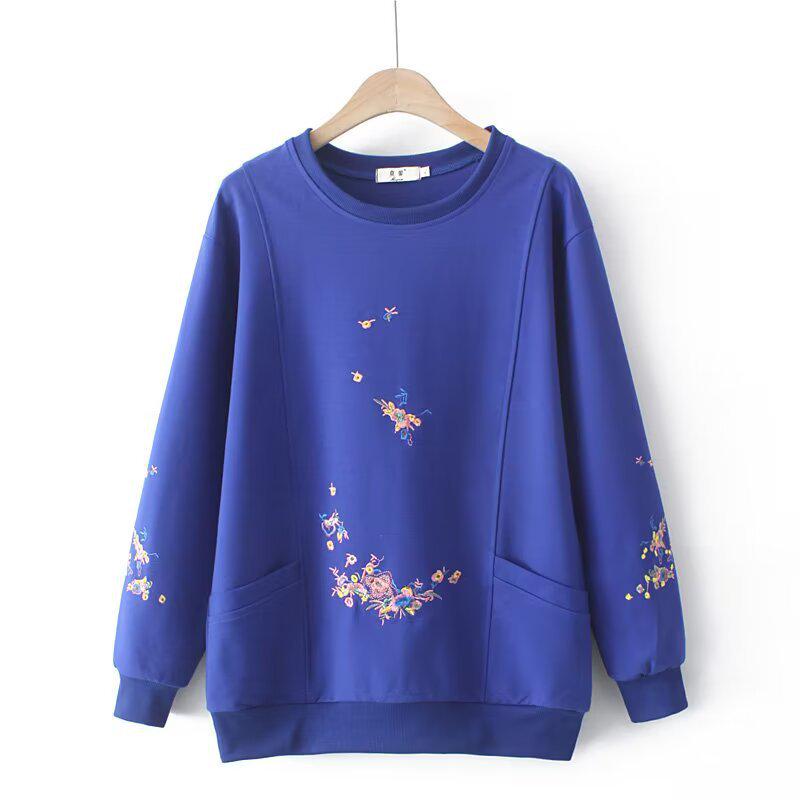 

Autumn 2021 Plus Size Embroidered Women s Round Neck Hoodie Top 2XL синий