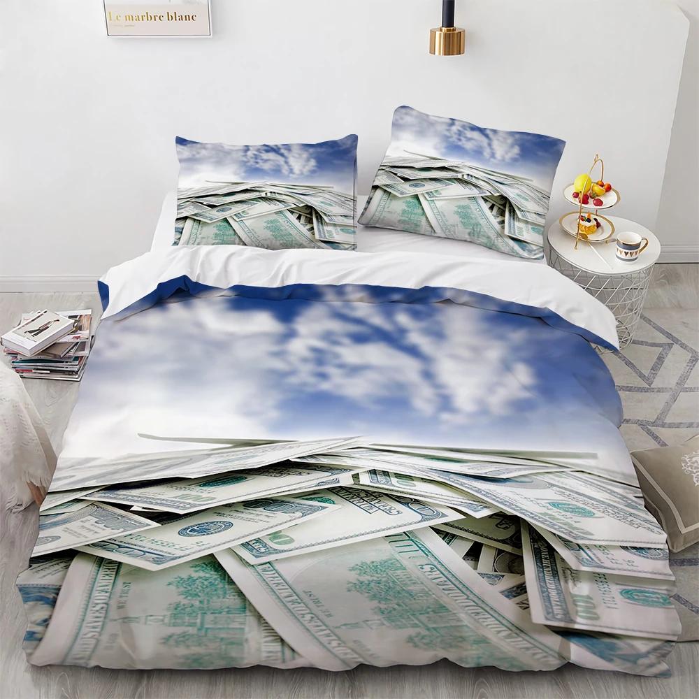 Geld Bettbezug Set Goldmünzen Druck Bettwäsche Set Weich Bequem Doppel Queen King Size Bettdeckenbezug für Teenager Erwachsene