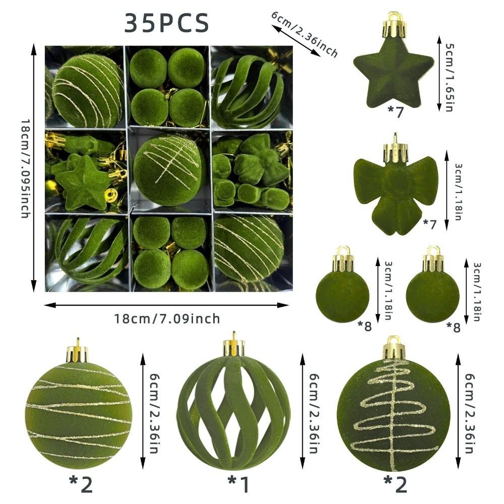 35PCS Flocked Xmas Tree Decor Set Velvet Bows Christmas Ball  Home Holiday Decor