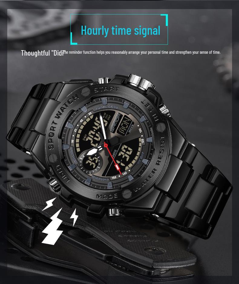 Sanda Dual-Display Leuchtende Wasserdichte Schüleruhr mit 3 Zeitzonen.