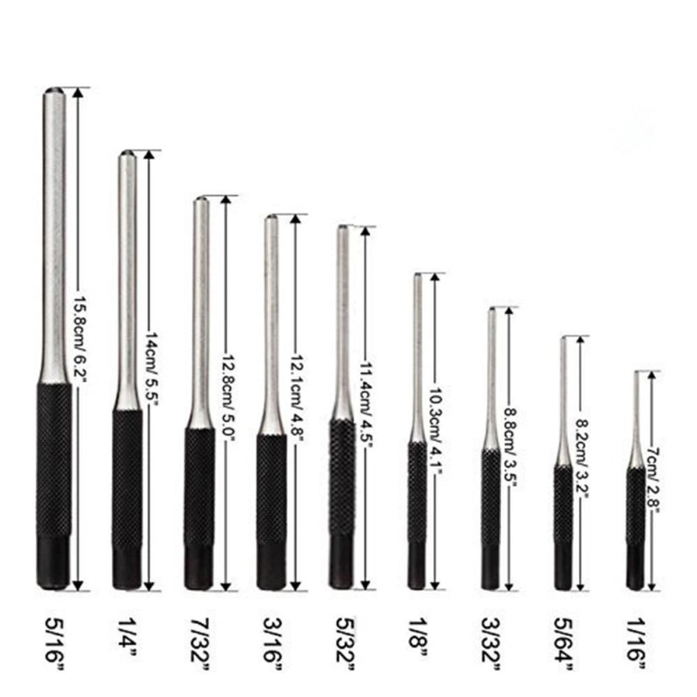 9pcs/Set Multi Size Heavy Duty Round Head Punch Gouge Tools Pin Punch Roll Pins Punch Locator