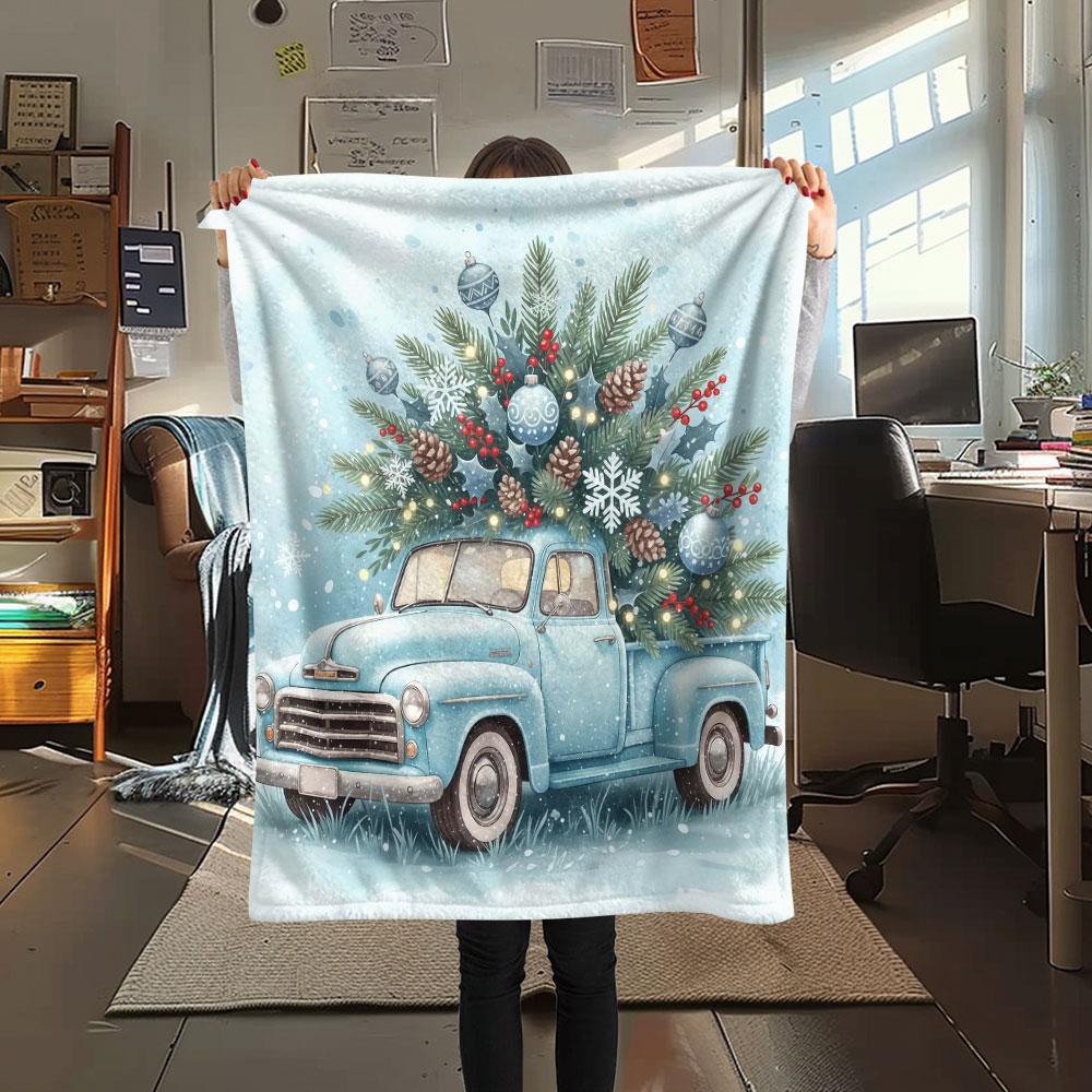 1Pc Seasons truck Print Flannel Blanket, High quality Comfortable for All Seasons, Home Decor, Warmth and Comfort, Perfect for Christmas Gifts