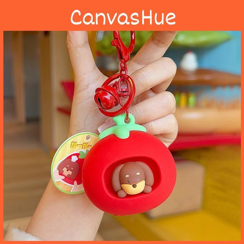 Tomato Green Pepper Dachshund Silicone Keychain With Playful Design Squeezable