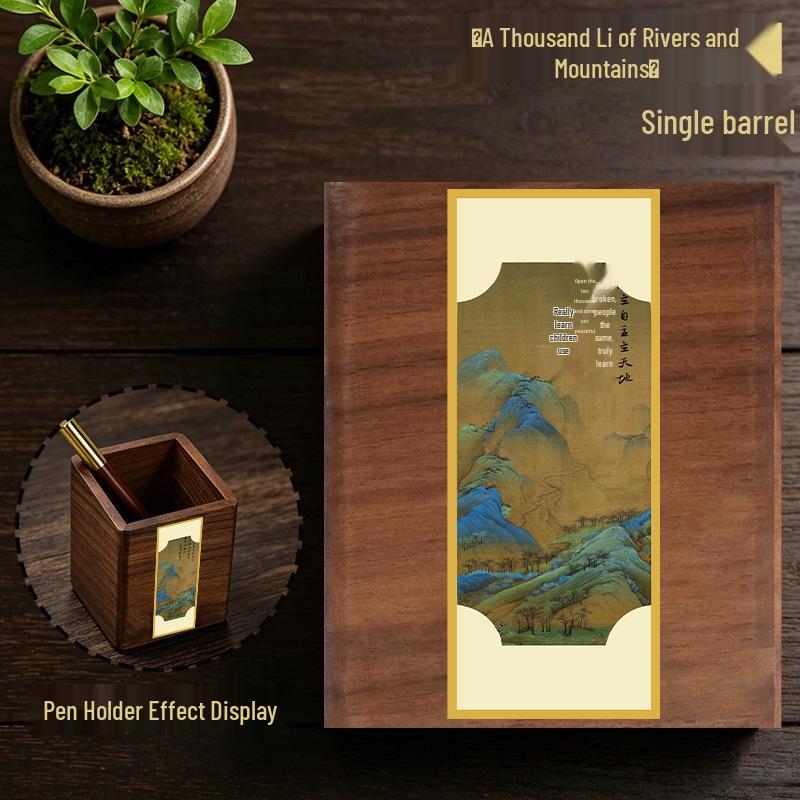 Chinese Solid Wood Pen Holder: Premium Desktop Ornament & Corporate Gift In Elegant Gift Box